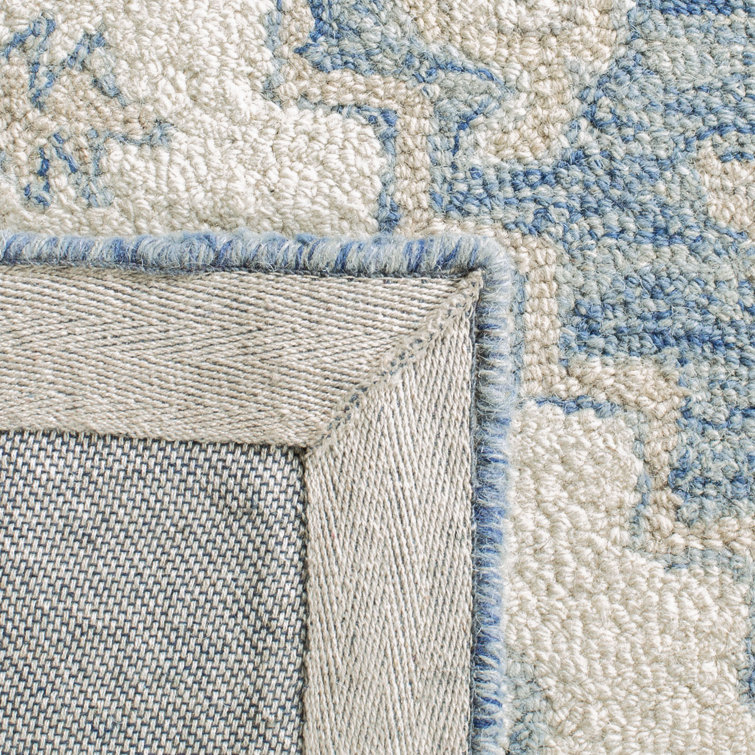 Hand-Tufted Ivory and Navy Wool Runner Rug