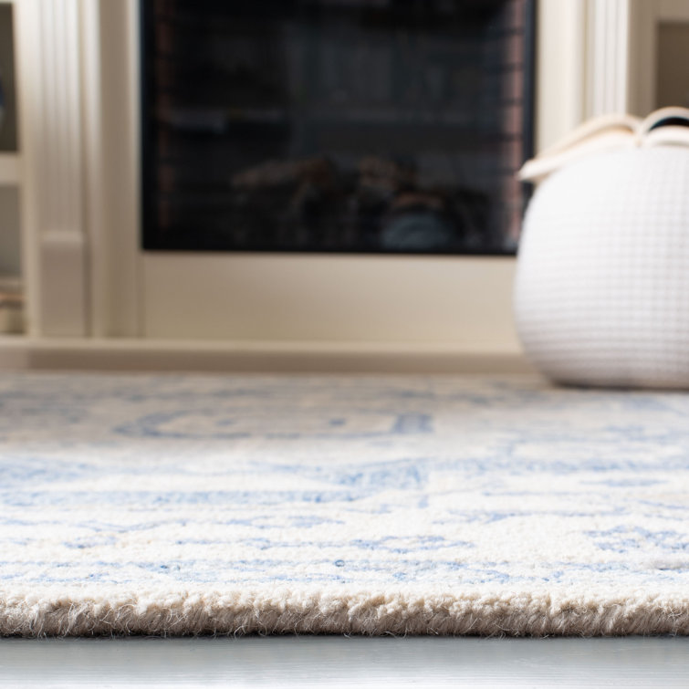 Percy Medallion Ivory & Blue Hand-Knotted Wool Area Rug, 6' x 9'