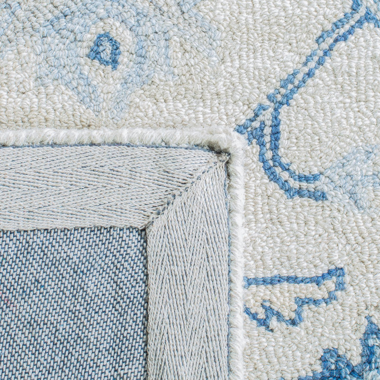 Percy Medallion Ivory & Blue Hand-Knotted Wool Area Rug, 6' x 9'