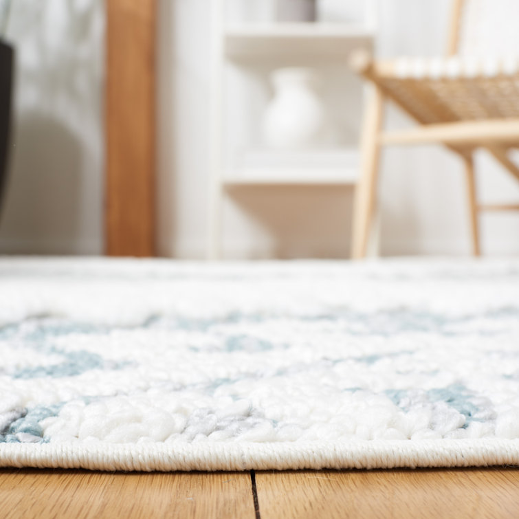 Teal and Ivory Diamond Pattern Rectangular Shag Rug