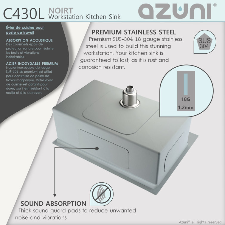 AZUNI Avanti Drop-in 31 inch Stainless steel Single Bowl Kitchen Sink