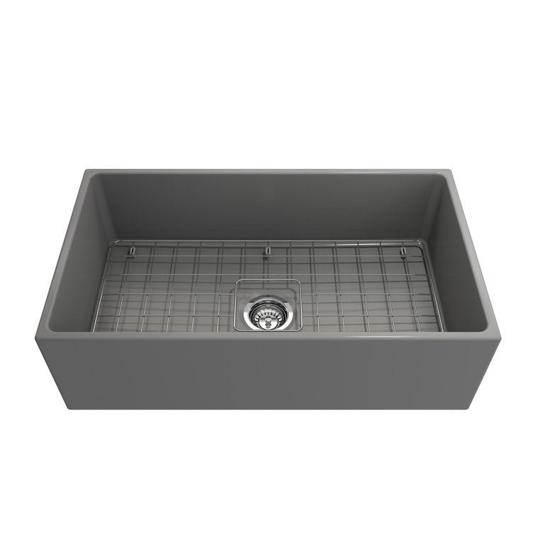 Matte Gray Fireclay Farmhouse Apron Single Bowl Kitchen Sink