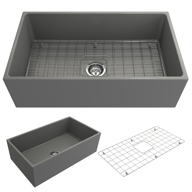 Matte Gray Fireclay Farmhouse Apron Single Bowl Kitchen Sink