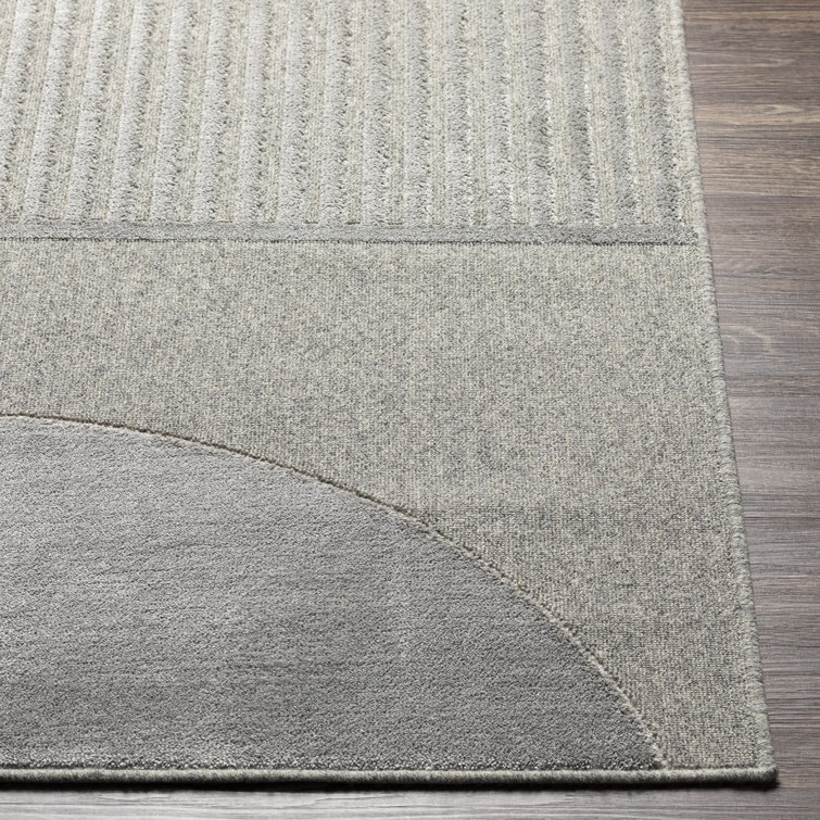 Gray Geometric Wool and Viscose Rectangular Area Rug