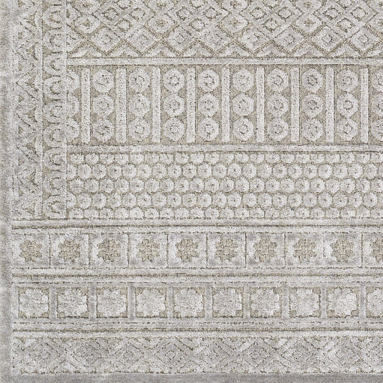 Gray Rectangular Wool and Viscose Bohemian Rug