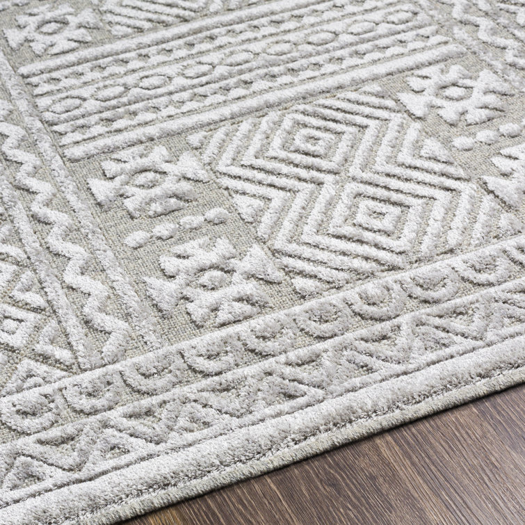 Gray Rectangular Wool and Viscose Bohemian Rug