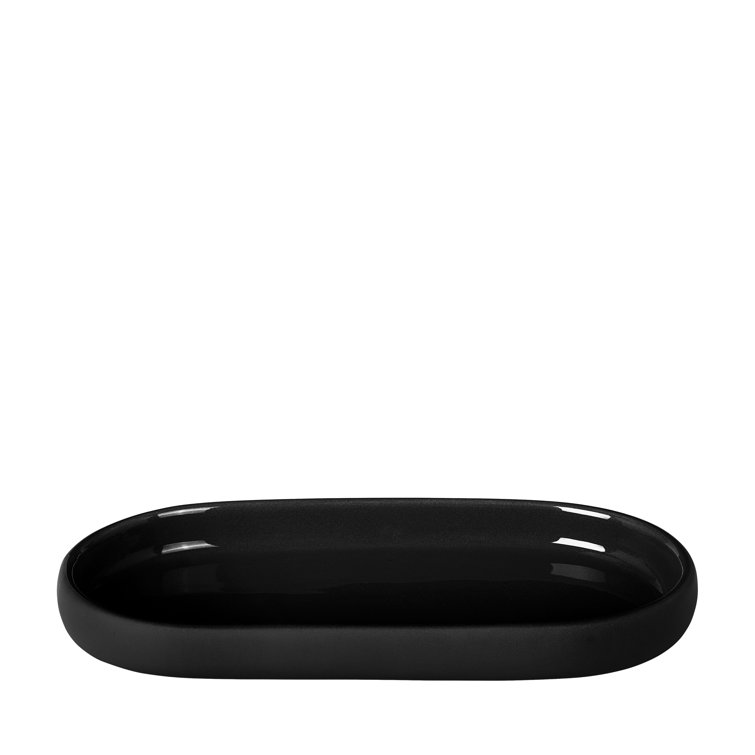 Black Ceramic and Silicone Oval Bathroom Tray