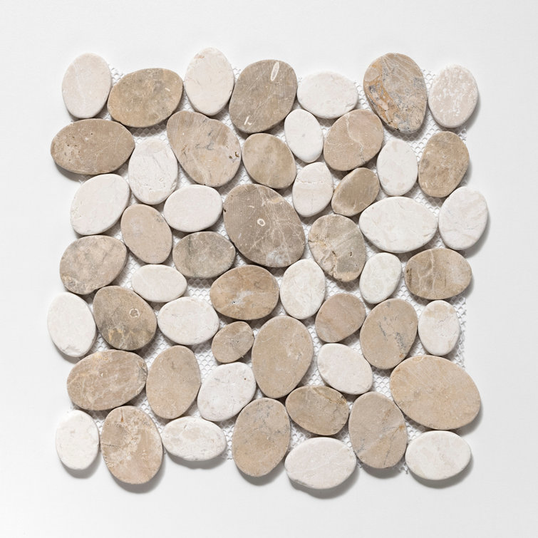 Tan and White Tumbled Marble Pebble Mosaic Tile