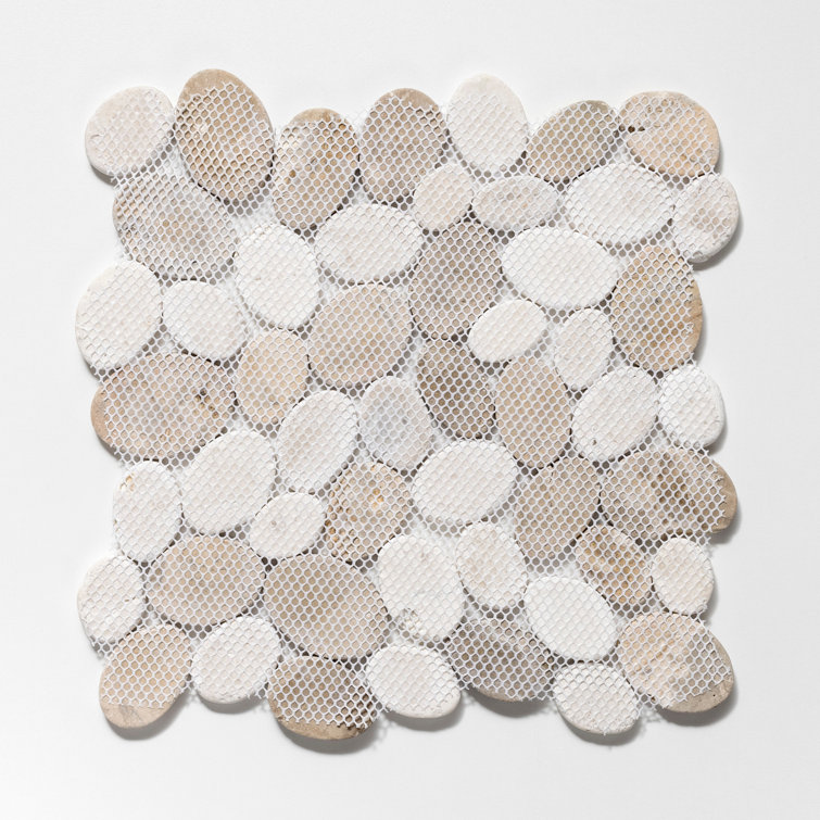 Tan and White Tumbled Marble Pebble Mosaic Tile