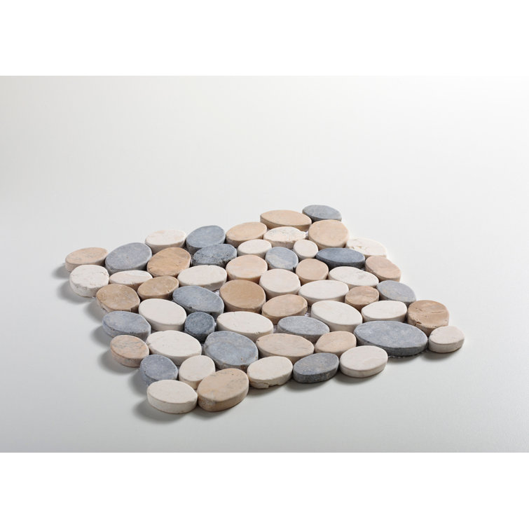 Natural Stone Pebble Mosaic Tile in Tan, White, and Gray