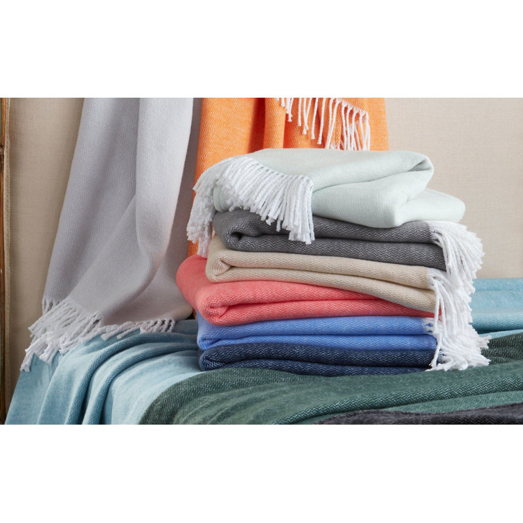 Silver Cotton Weighted Throw with Fringe Trim