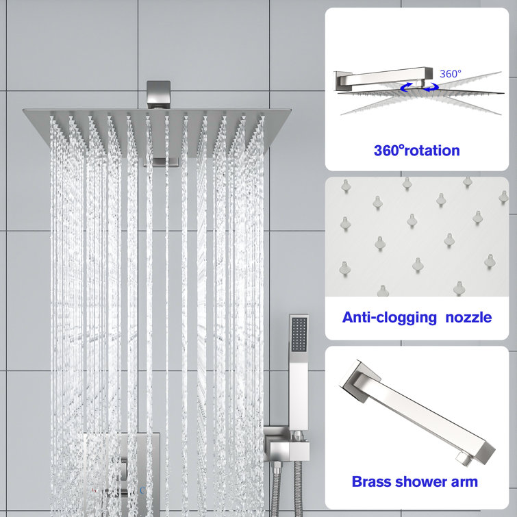 Brushed Nickel Dual Shower Head System with Handheld and Rainfall Feature