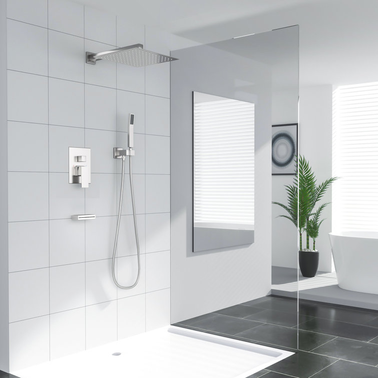 Brushed Nickel Dual Shower Head System with Handheld and Rainfall Feature