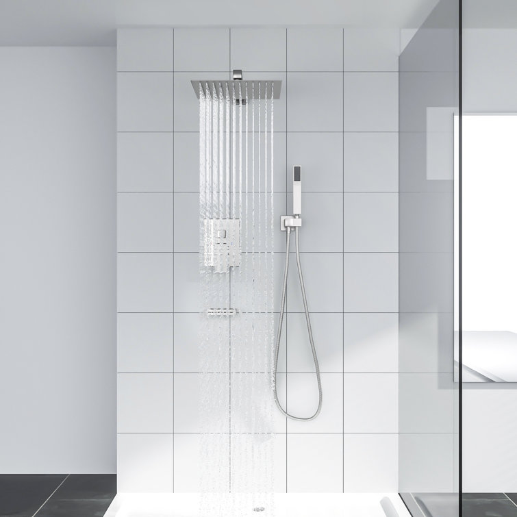 Brushed Nickel Dual Shower Head System with Handheld and Rainfall Feature