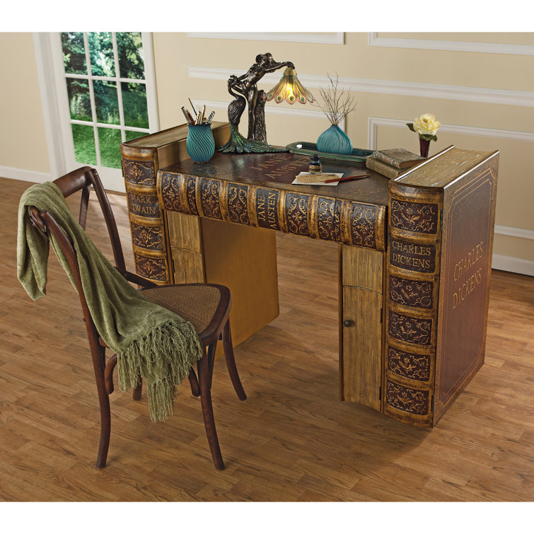 Literary Volumes Brown Wood Writing Desk with Drawers