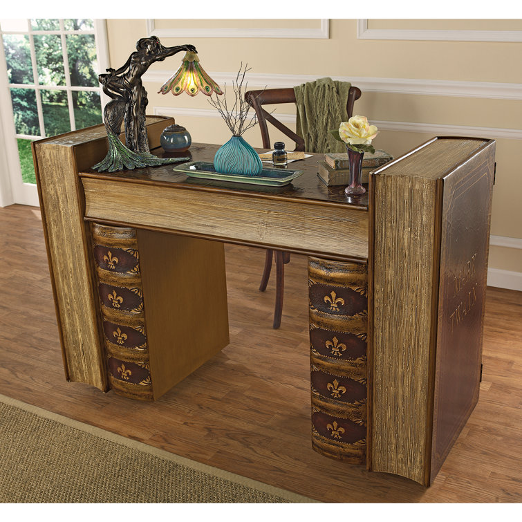 Literary Volumes Brown Wood Writing Desk with Drawers