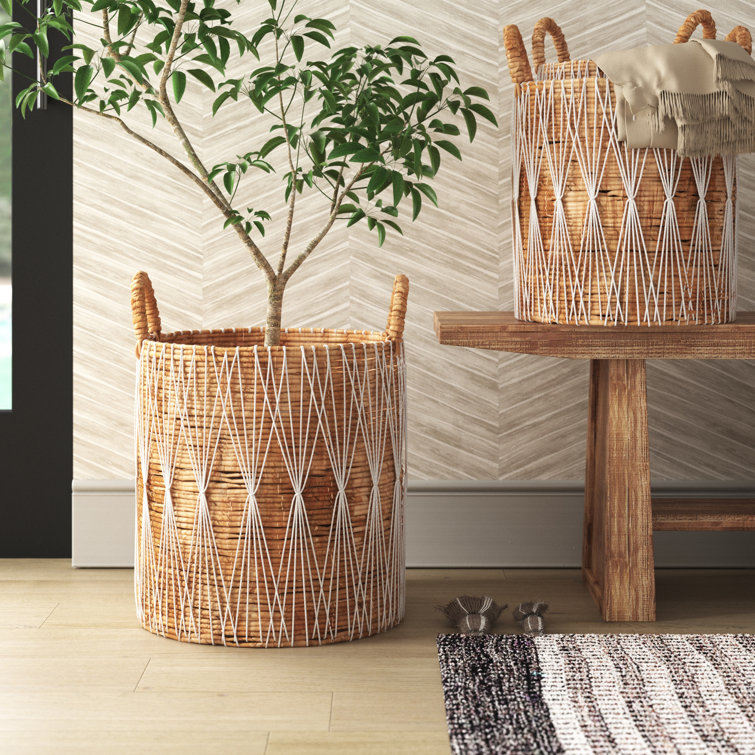 Handmade Bohemian Wicker Storage Baskets with Handles - Set of 3