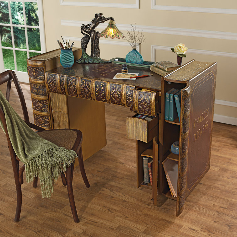 Literary Volumes Brown Wood Writing Desk with Drawers