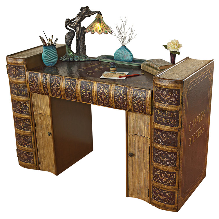 Literary Volumes Brown Wood Writing Desk with Drawers