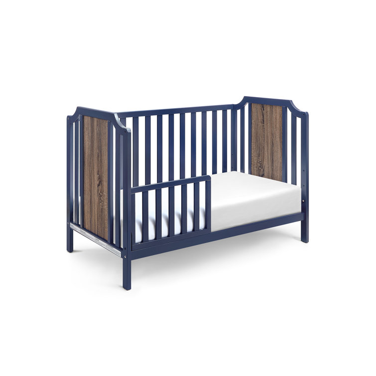 Midnight Blue and Brown Solid Wood Convertible Crib