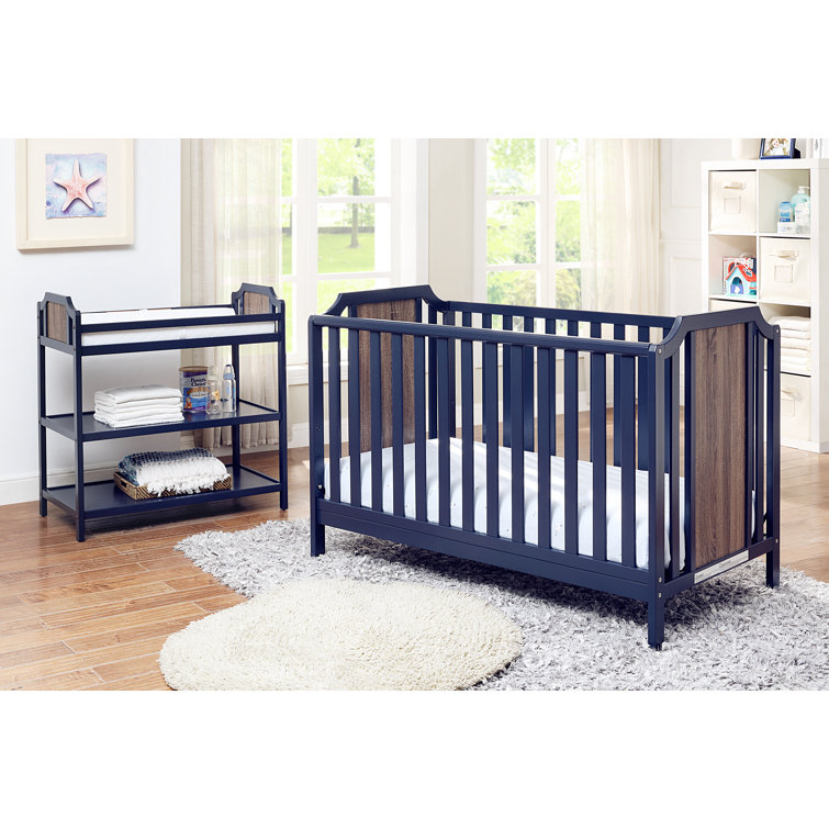Midnight Blue and Brown Solid Wood Convertible Crib