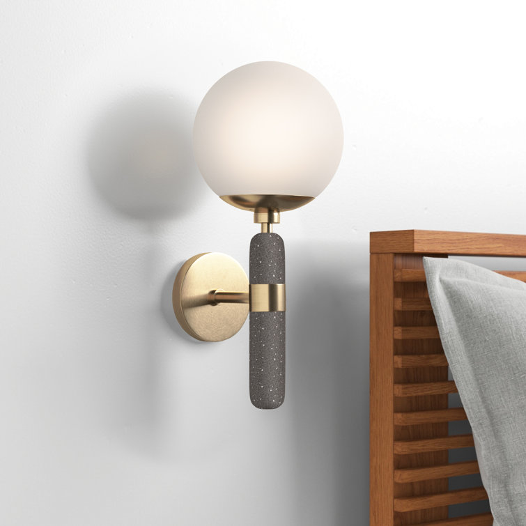 Aged Brass and Glass Globe Dimmable Wall Sconce