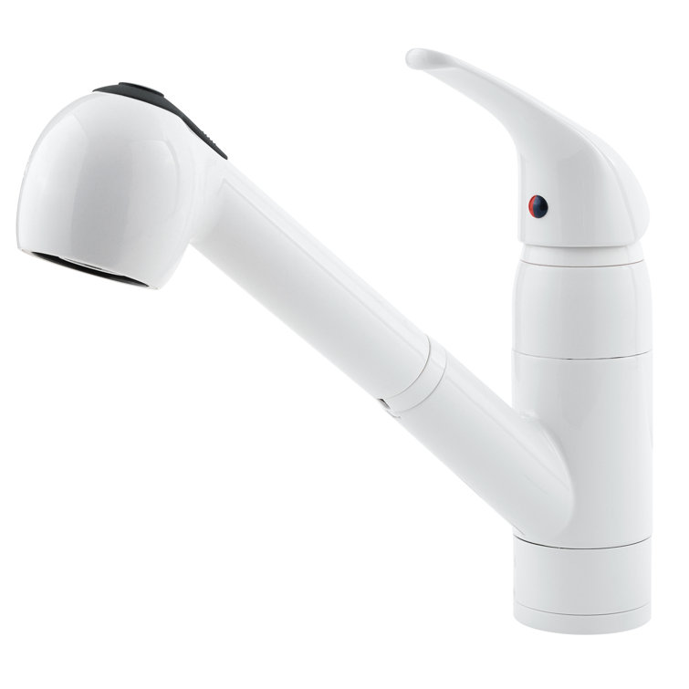 White Ceramic Single Handle Kitchen Faucet with Pull-out Spray