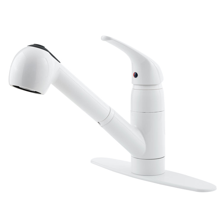 White Ceramic Single Handle Kitchen Faucet with Pull-out Spray