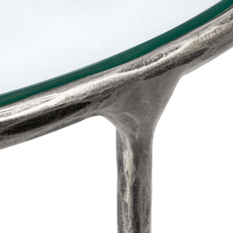 Evelynn 36'' Silver Metal and Glass Demilune Console Table