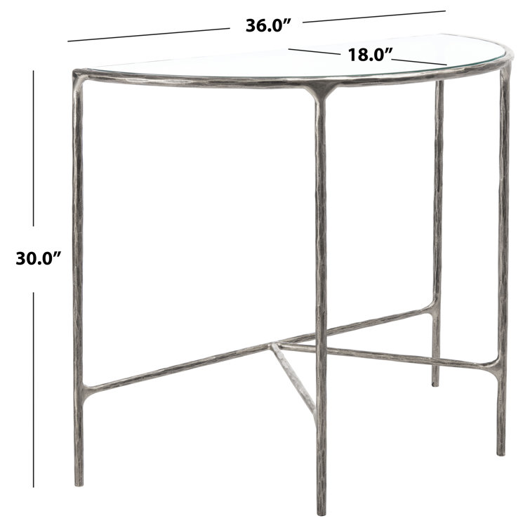 Evelynn 36'' Silver Metal and Glass Demilune Console Table
