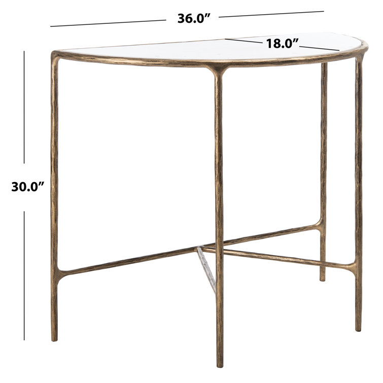 Aristocratic Airy Glamour 36'' Demilune Brass & White Marble Console Table
