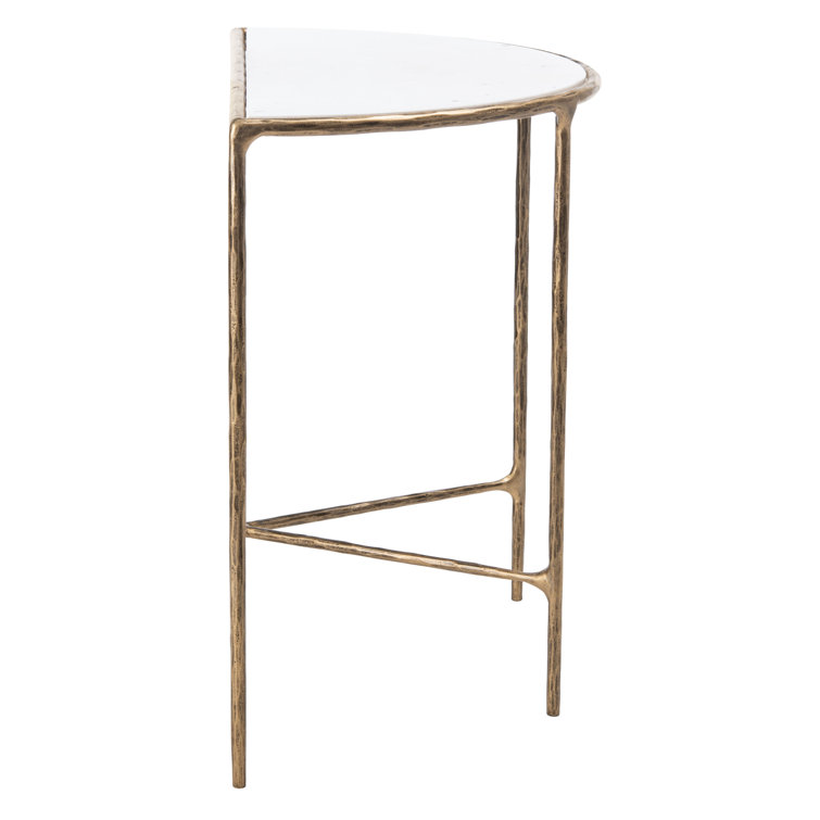 Aristocratic Airy Glamour 36'' Demilune Brass & White Marble Console Table