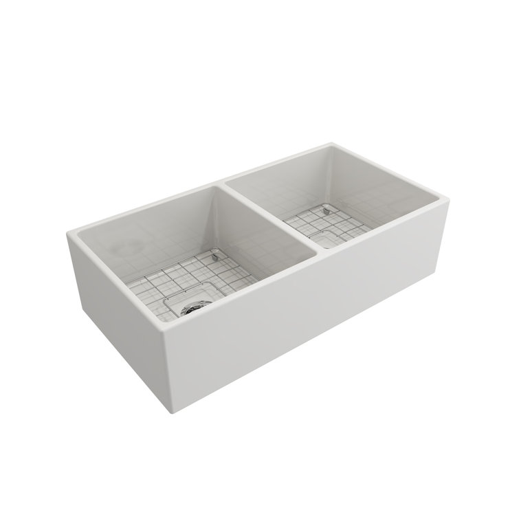 36'' White Fireclay Double Bowl Farmhouse Sink