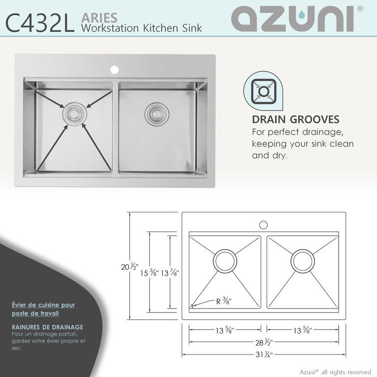 31 inch Stainless Steel Double Bowl Kitchen Sink with Accessories