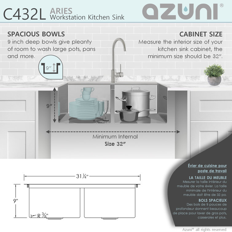 31 inch Stainless Steel Double Bowl Kitchen Sink with Accessories