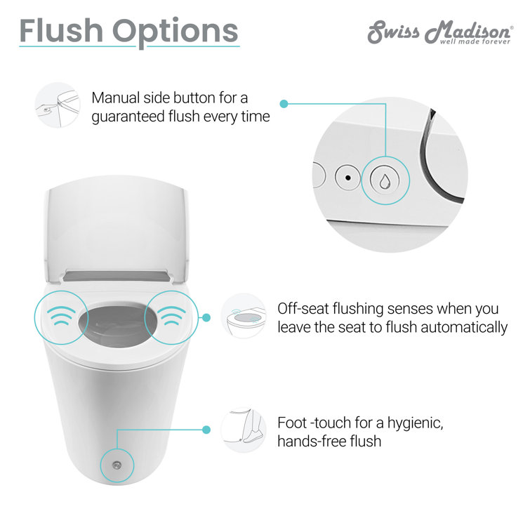 Hugo White Ceramic Elongated Dual-Flush Smart Toilet