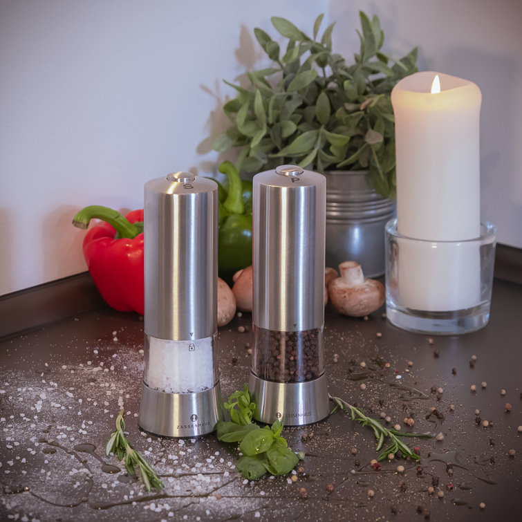 Gera Stainless Steel and Acrylic Electric Salt Mill with LED Light