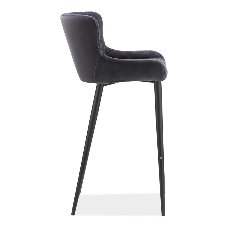 Etta Dark Grey Diamond-Tufted Velvet Bar Stool with Metal Frame