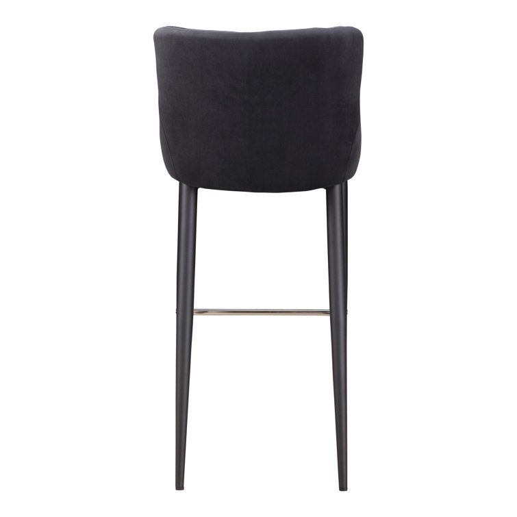 Etta Dark Grey Diamond-Tufted Velvet Bar Stool with Metal Frame