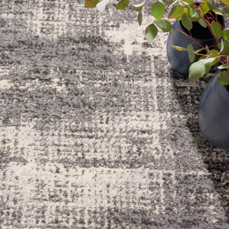 Rectangular Grey and Beige Abstract Synthetic Rug