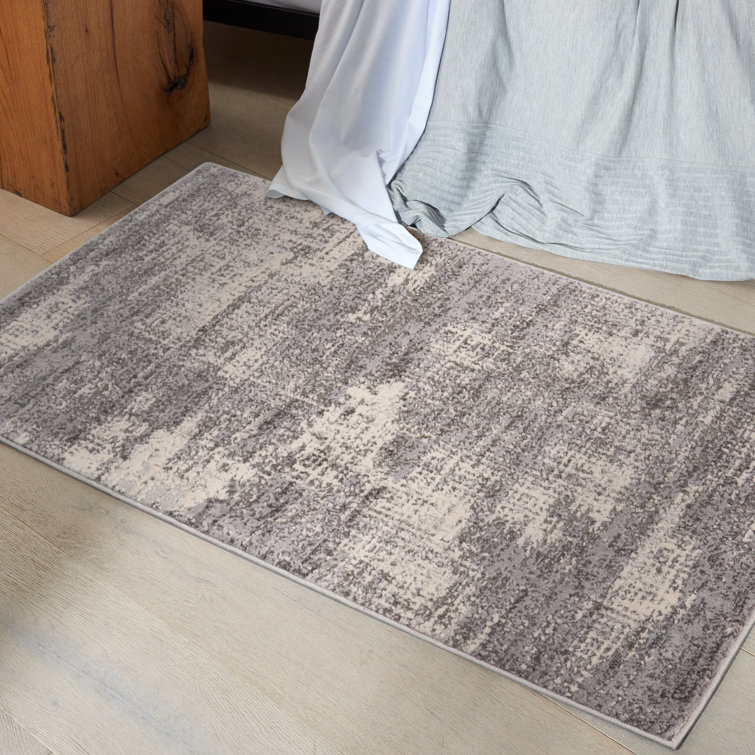 Rectangular Grey and Beige Abstract Synthetic Rug