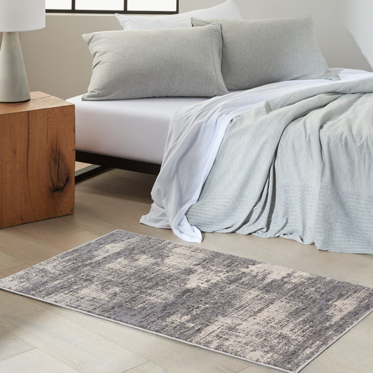 Rectangular Grey and Beige Abstract Synthetic Rug