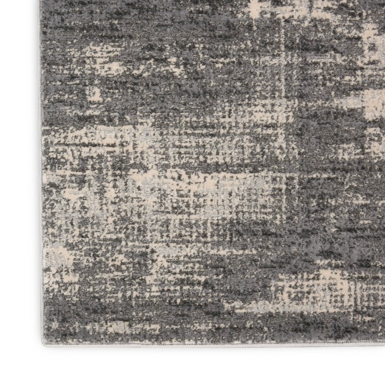 Rectangular Grey and Beige Abstract Synthetic Rug