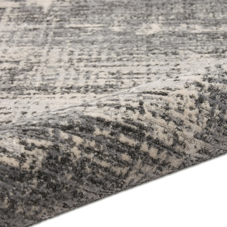 Rectangular Grey and Beige Abstract Synthetic Rug