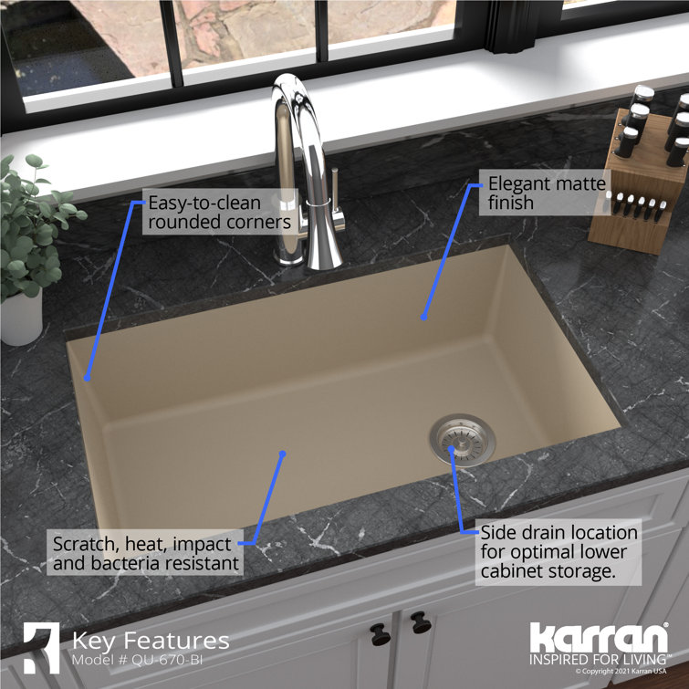 Bisque Quartz Composite Single Bowl Undermount Kitchen Sink