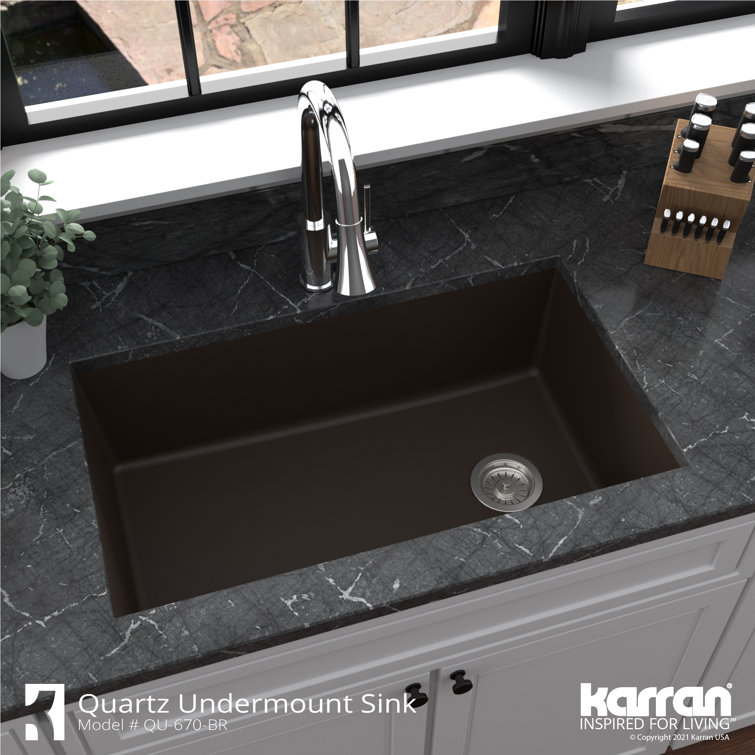 Brown Quartz Composite Single Bowl Undermount Kitchen Sink