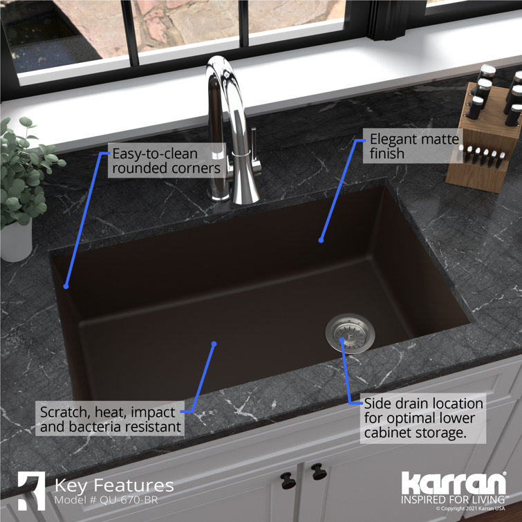 Brown Quartz Composite Single Bowl Undermount Kitchen Sink
