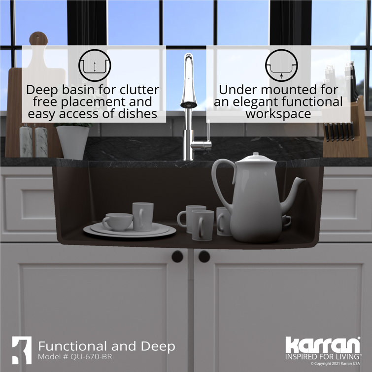 Brown Quartz Composite Single Bowl Undermount Kitchen Sink
