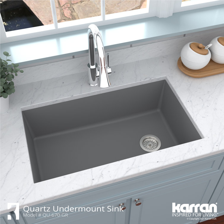 Gray Quartz Composite 32'' Single Bowl Undermount Kitchen Sink