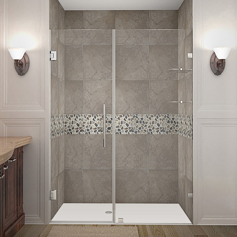 Nautis GS 63'' Clear Tempered Glass Frameless Hinged Shower Door